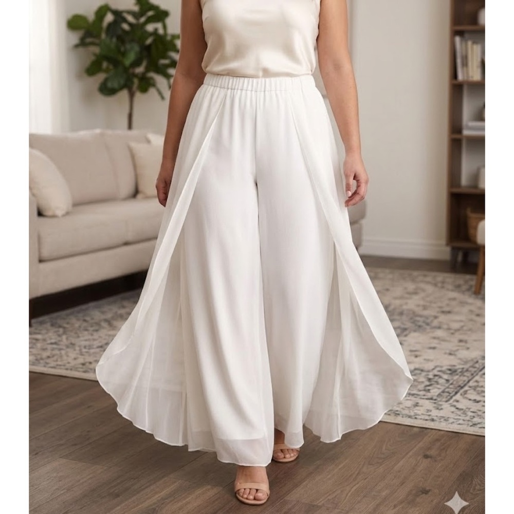 Analili White Wide-Leg Overlay Palazzo Pants